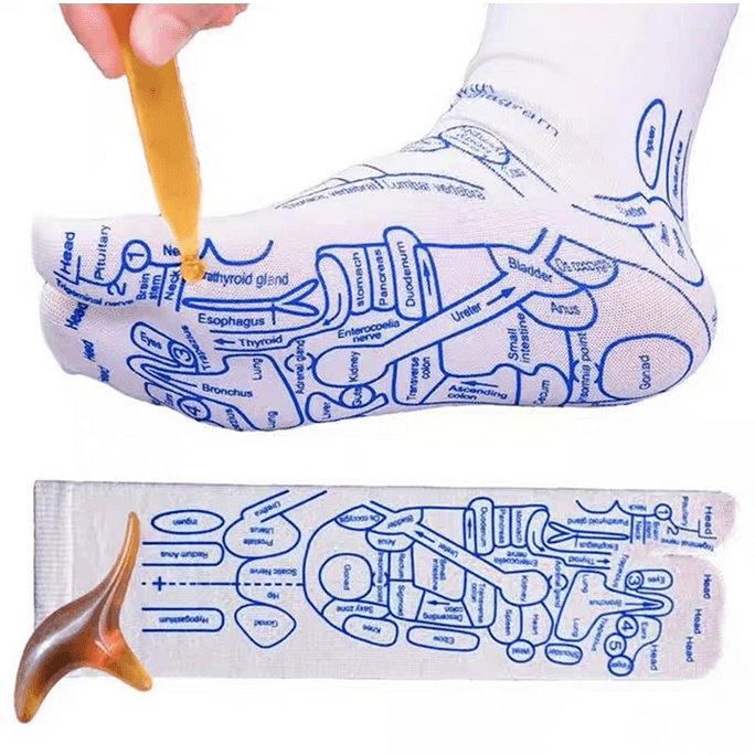 Acupoint Socks Pedicure Foot Soles Foot Acupoint Reflex Area Map Massage 35-39 Sizes(Point Sticks Triangle Sticks Free)