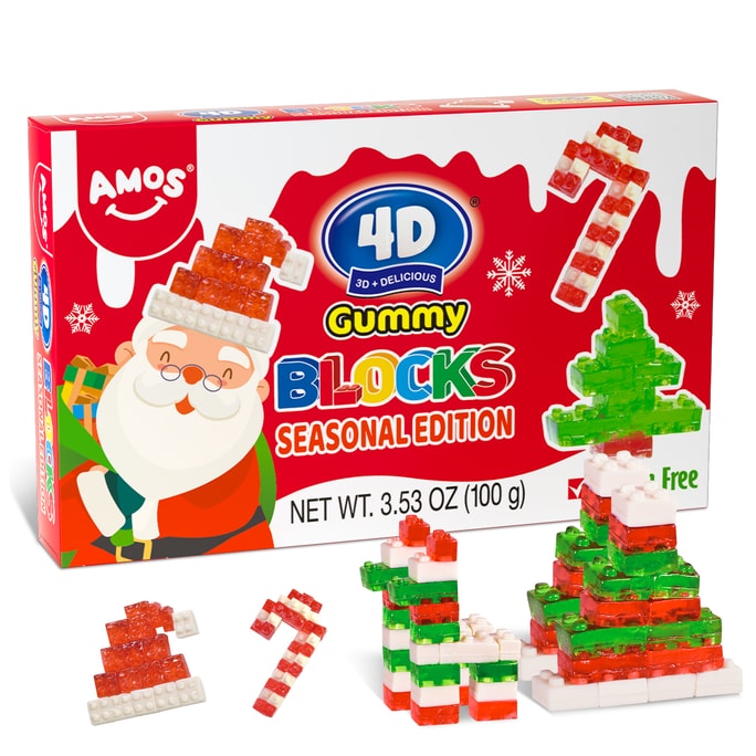 Amos 4D Christmas Candy Gummy Blocks Edible Blocks Christmas box Fruit Snacks Gluten Free Xmas-themed Gift 10.58oz