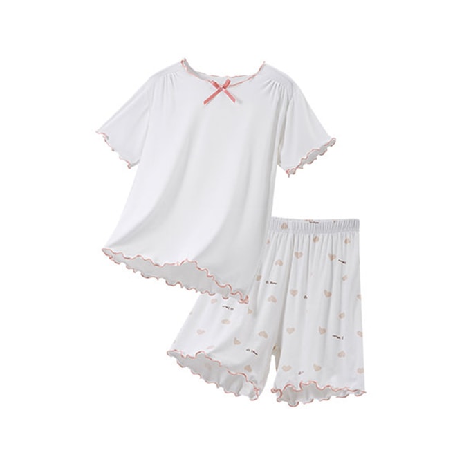【中国からの直送】HSPM 新型モダールパジャマ 女の子用 空調服 ベビーホームウェアセット ココナッツミルクホワイト（半袖・半ズボン）110