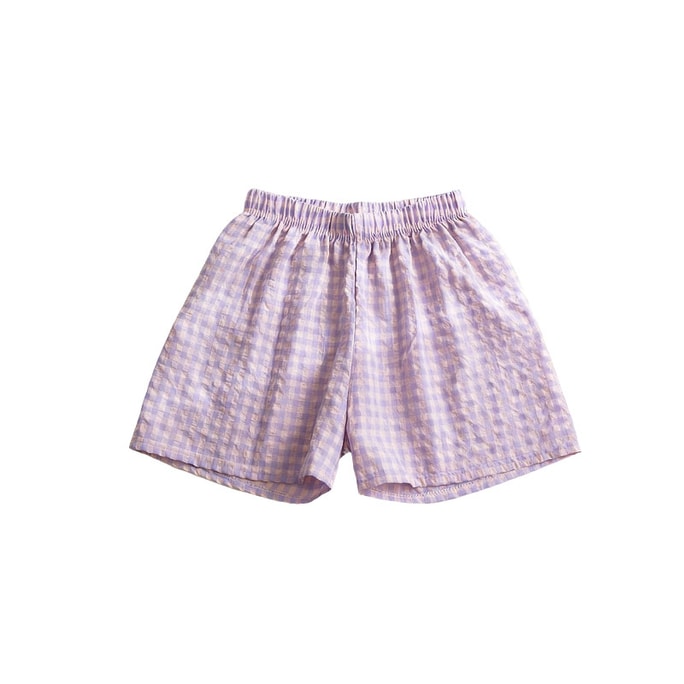 New Korean-style Checked Shorts, Summer Pants, Breathable Home, Student Walking Pants, Teenage Floral Shorts, Pajama Pants, Purple (80-134 Pounds), 1 piece