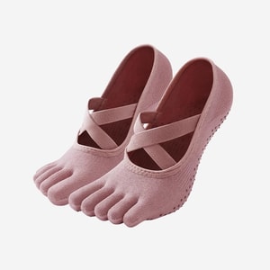 【中國直郵】 Keep 瑜珈防滑五指襪 訓練健身皮拉提斯 1雙裝 灰粉色綁帶款