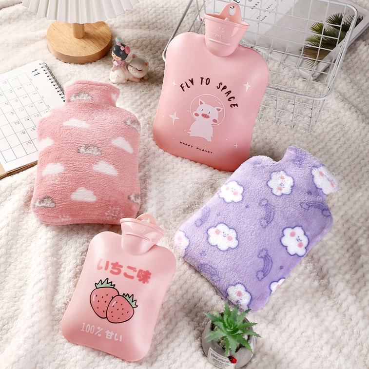 PVC Water-Filled Plush Hot Water Bag Cute Explosion-proof Hand Warmer Removable Washable Blue 4