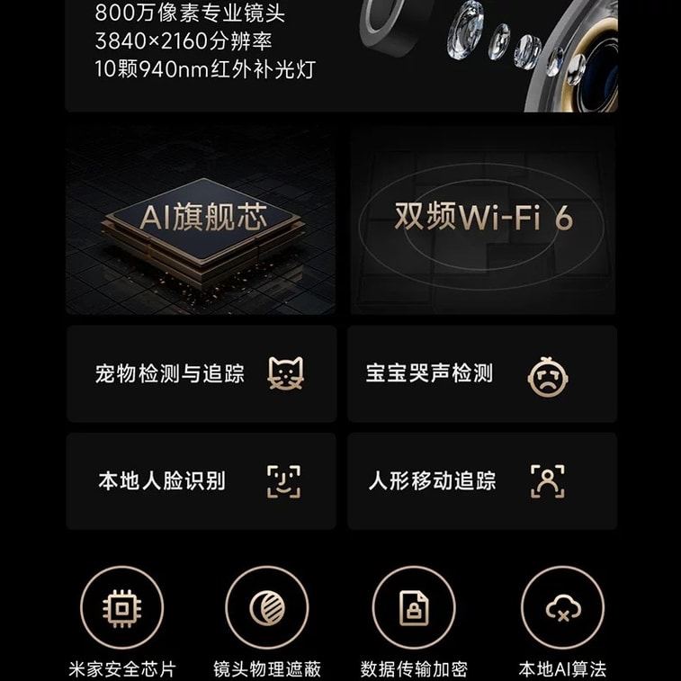 【中國直郵】 小米 智慧攝影機【800萬像素,128GB內存,360全景】遠端無線網路監視器*1件 4