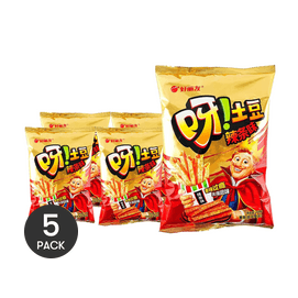 好丽友 呀土豆 空心粗薯条 辣条味 70g *5【5份超值装】