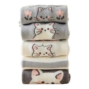 Women's Cat Pattern Warm Socks for Spring Autumn & Winter 5Pack FBMQC