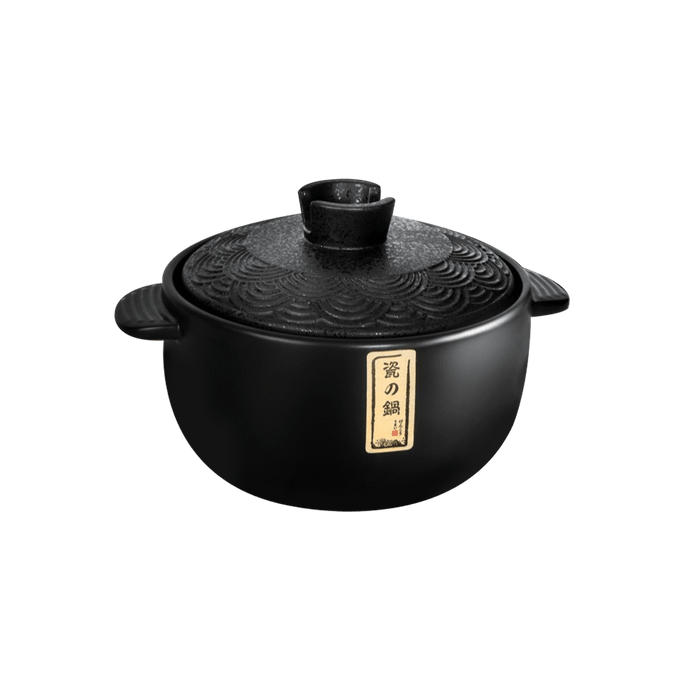 Ceramic Cooking Pot Donabe Clay Pot Balck Lid 2.5L