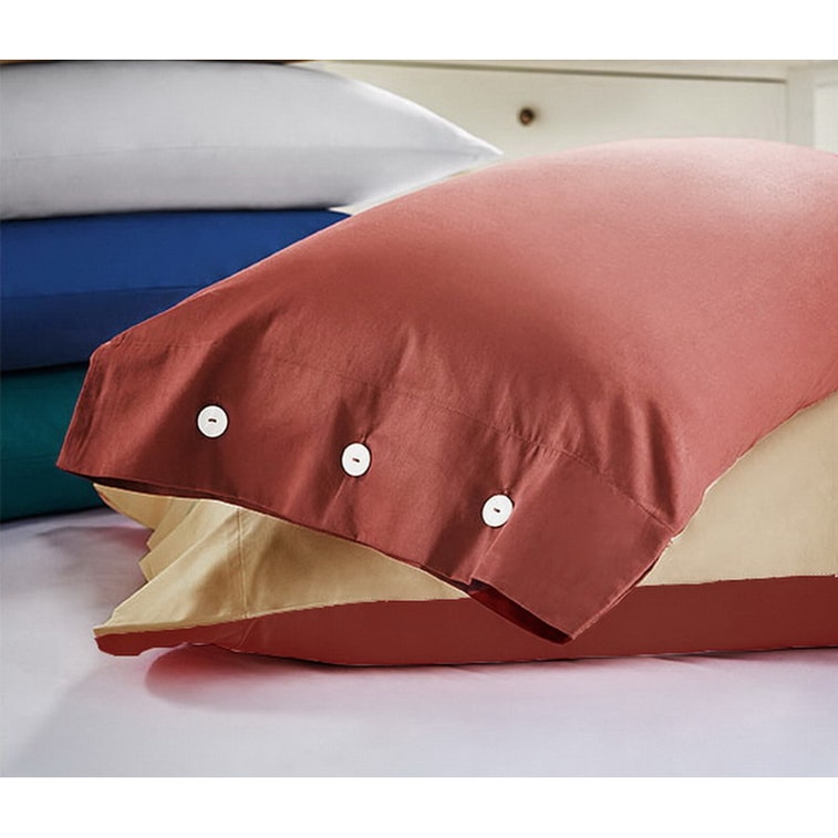 J.F.AMIEE 纯棉埃及棉800根高档长绒棉 正反两色被套三件套 被套枕套 玫瑰红/卡其 Queen/King 6