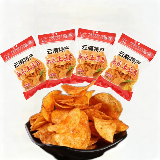 [설날 필수 간식] 용용 정통 윈난 루량 특제 매운 감자칩 (4봉지), 바삭하고 맛있는 갓 튀긴 감자 - 엄선된 고원 감자에 매콤한 소스를 듬뿍 뿌려 손가락까지 핥게 될 만큼 맛있어요! 멈출 수 없이 계속 먹게 되는 맛! 드라마 몰아보기나 간식 욕구 해소에 제격! 200g