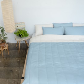 SEMI-MICROFIBER MARSHMALLOW COMFORTER - BLUE/CREAM (Twin)