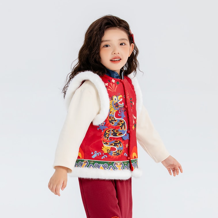 【中国直邮】年衣儿童棉马甲男女秋冬新款婴儿小马褂背心拜年服 紫苑红 150码 5