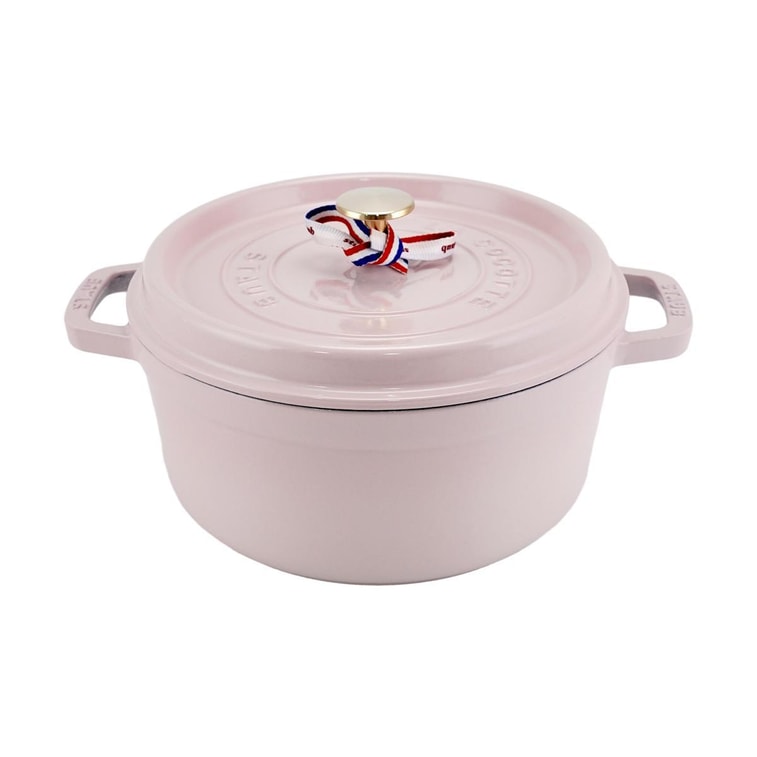 Round Dutch Oven, Enamel - coated Cast - iron with Double Ears, Peony Pink,4QT 3