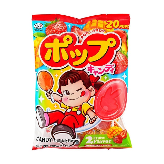 FUJIYA Lollipop Candy Strawberry & Mango Flavor 20pops, 4.02
