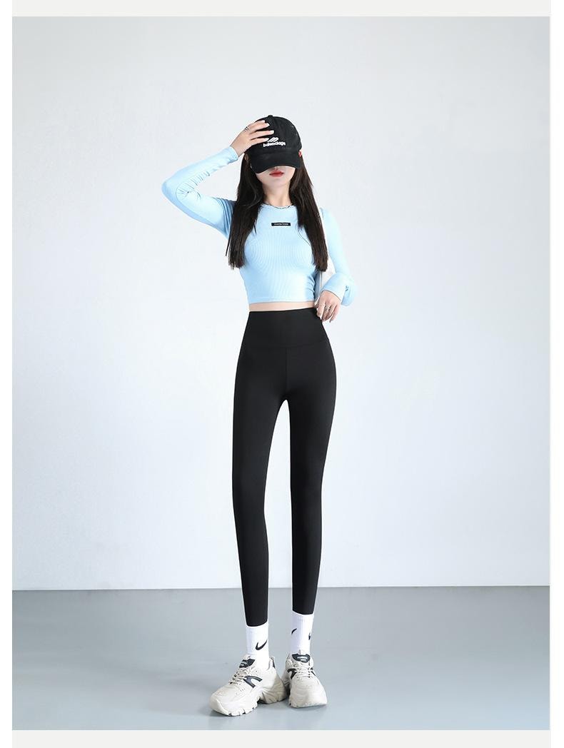 【中国直邮】 宝娜斯 鲨鱼裤 高腰收腹瑜伽裤薄款打底裤 黑+灰色S码 各1条