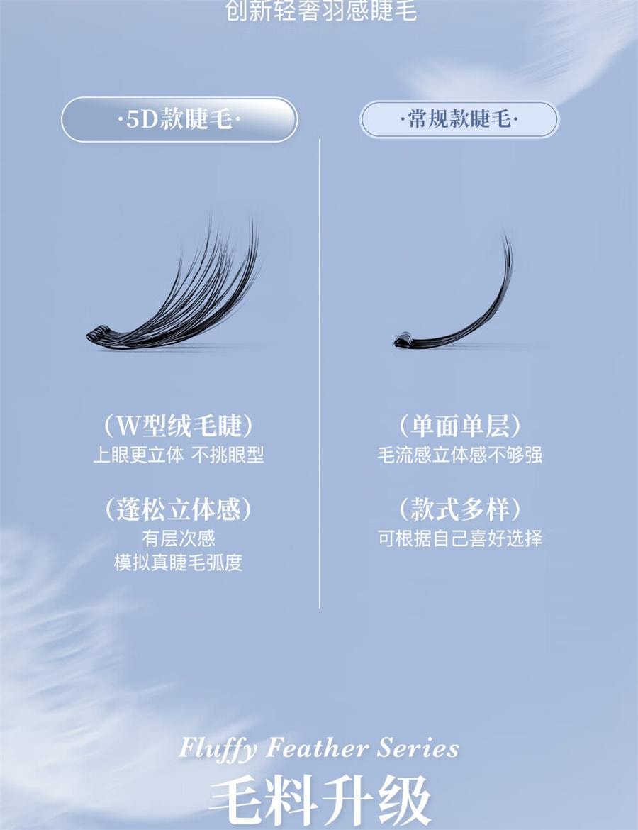 心愿先生 免胶轻羽系列 5D立体嫁接自粘假睫毛 免胶-毛毛羽【超绝蓬松立体感毛簇】