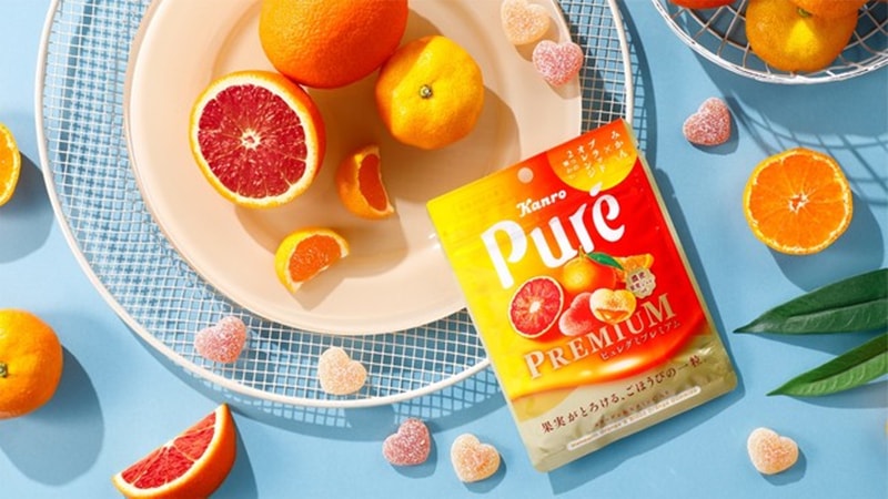 【日本直邮】DHL直邮3-5天到 日本KANRO PURE 期限限定 果汁弹力软糖 甜柚+橘子味 63g