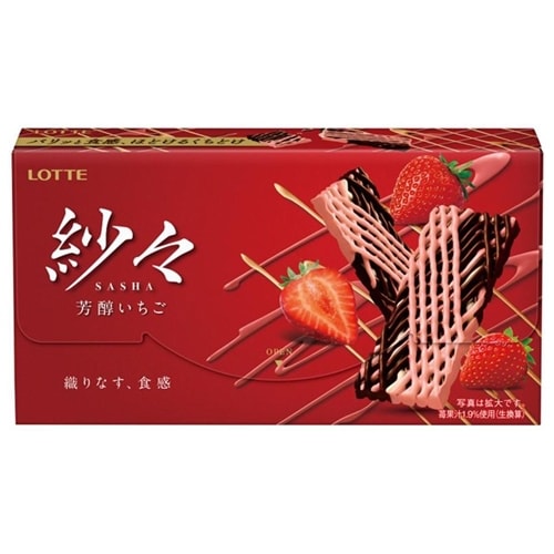 【日本直郵】日本樂天LOTTE 紗紗 網狀交織巧克力 濃醇草莓口味 69g