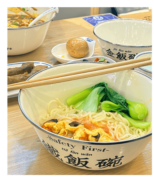 One Popular Large Enamel Bowl Of RamenSoupand Rice