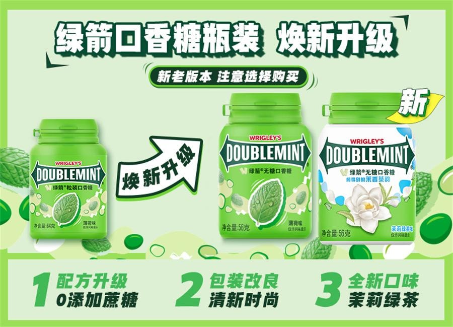 【中國直郵】 綠茶 無糖口香糖茉莉綠茶口味 口香糖清新口氣辦公室零食56/瓶