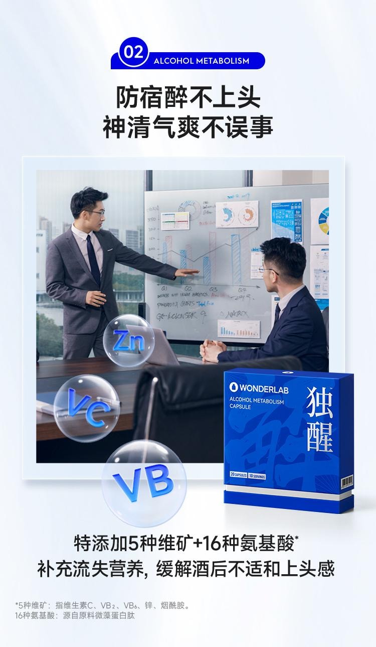 【中國直郵】 WONDERLAB 獨醒解酒膠囊20粒/盒醒酒解酒酶片快速解酒護肝神器應酬防醉