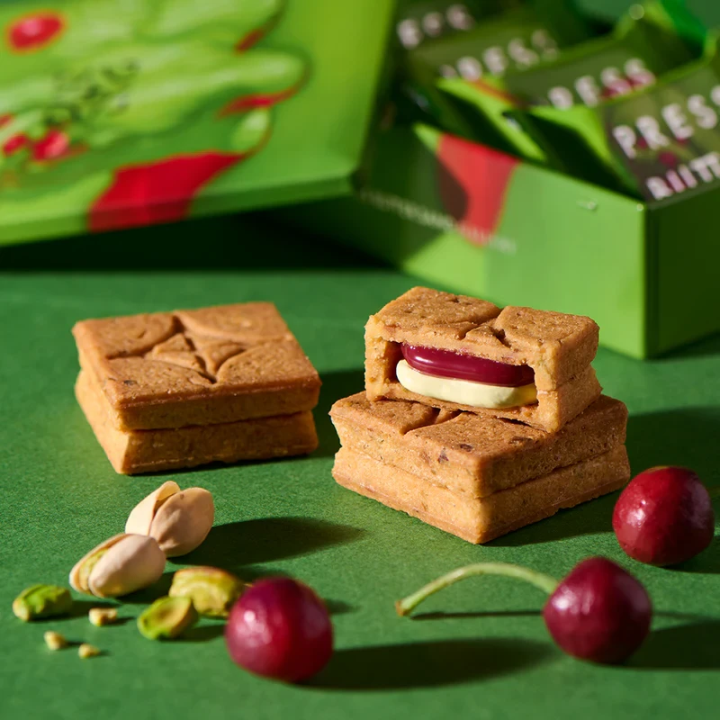 【日本直邮】日本 press butter sand 甜品系列 开心果樱桃双层奶油夹心黄油曲奇饼干4个装
