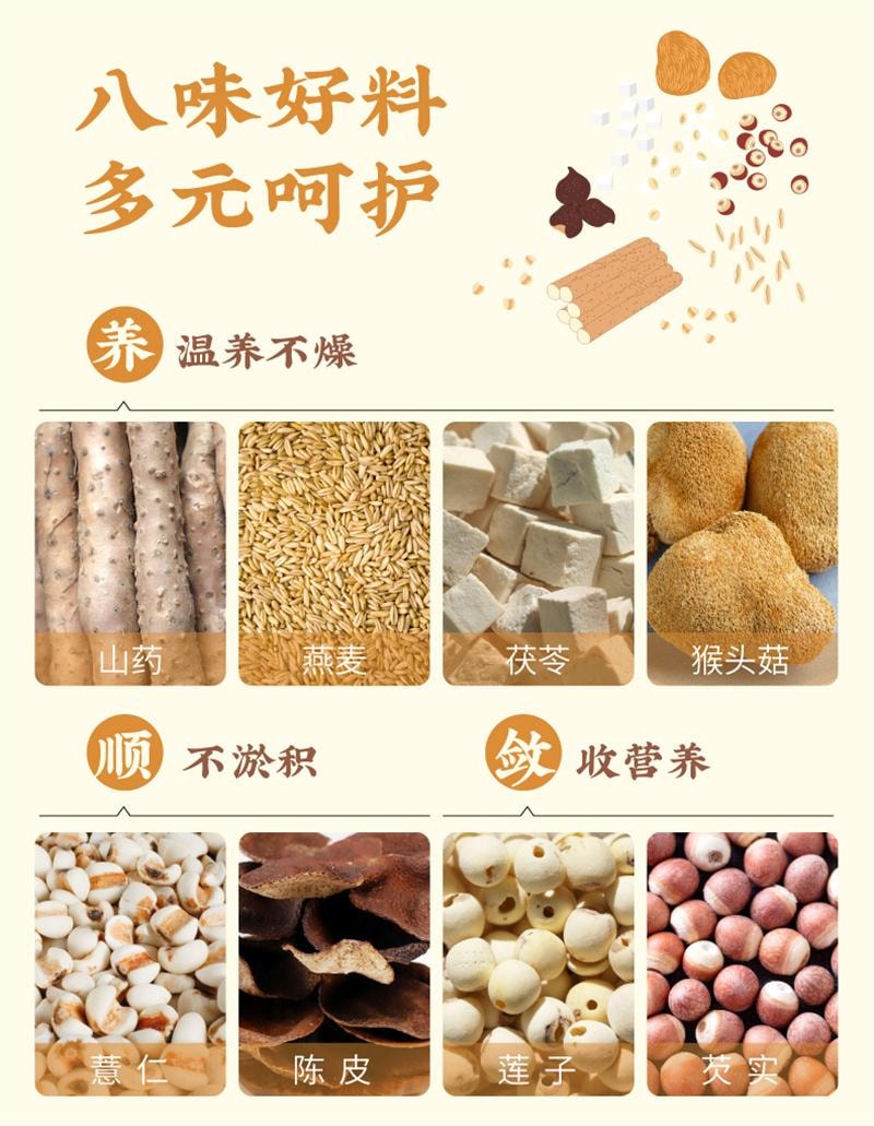 【中国直邮】  云娘食记 八珍粉 怀山药薏仁芡实养茯苓陈皮猴头菇胃营养早餐冲饮 10条/盒