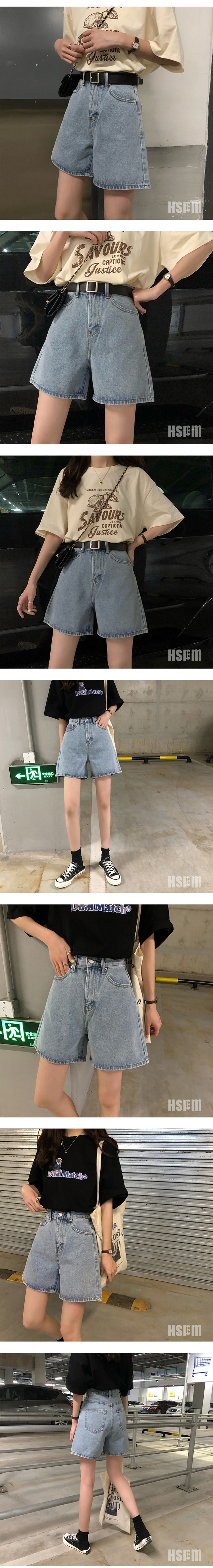 【中国直邮】HSPM新款简约牛仔短裤 浅蓝色 M