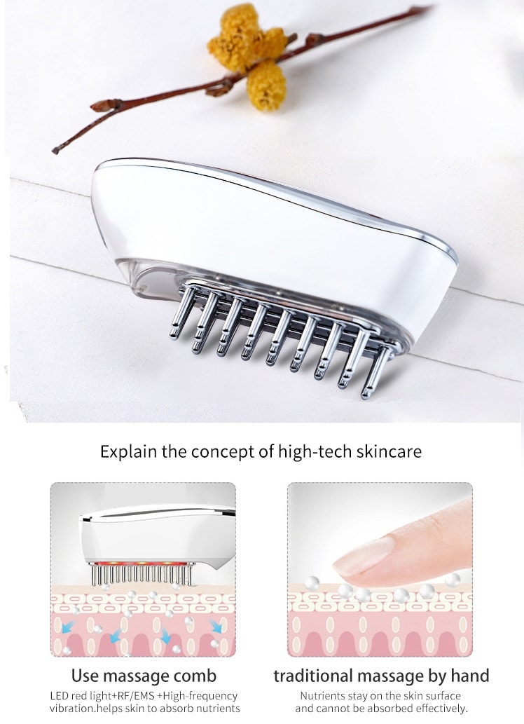 【疏通經絡 告別淤堵】KΛKUSΛN 多功能經絡按摩梳頭部臉部紅光導入梳 白色 1件