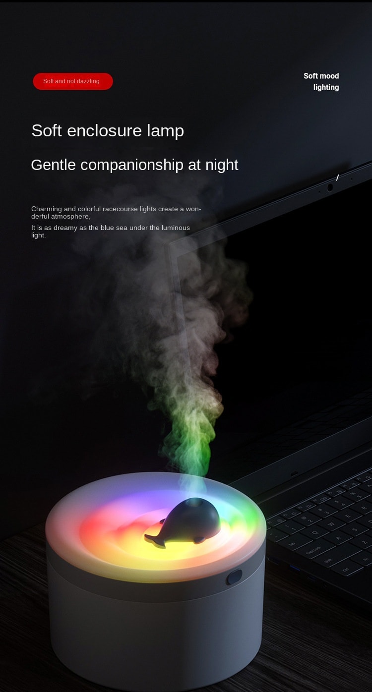 中国 LLD乐乐多 1.5升大容量蓝鲸加湿器大雾量喷雾七彩灯香薰机加湿器三合一 白色 1件