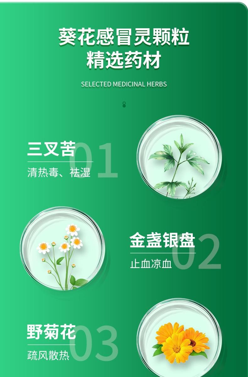 【中國直郵】 葵花藥業 感冒靈顆粒 適用於頭痛發燒咳嗽鼻塞流涕傷風感冒10g*10袋/盒(家中常備)