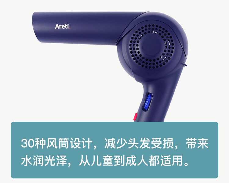 Areti||LED負離子可折疊水潤護髮吹風機||100V~240V d1621IDG 深藍色