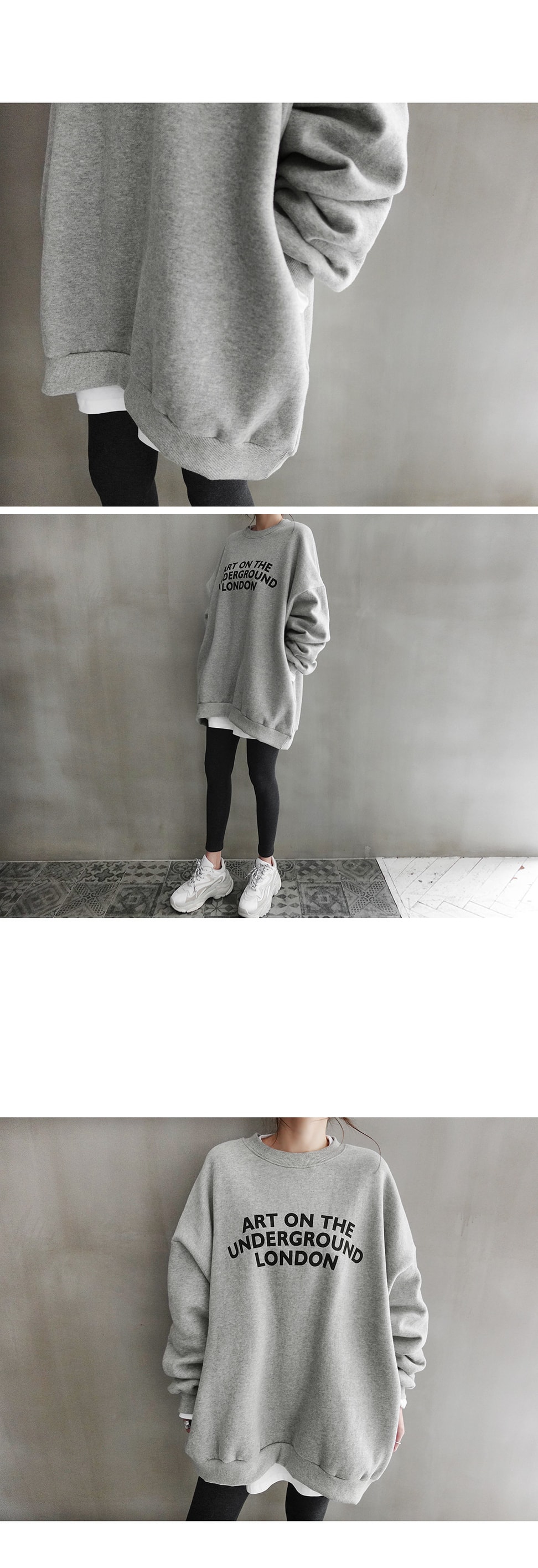 Letter round neck loose hoodie gray one size