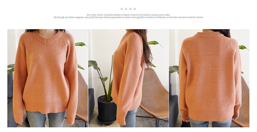 V-Neck Sweater #Coral One Size(S-M)