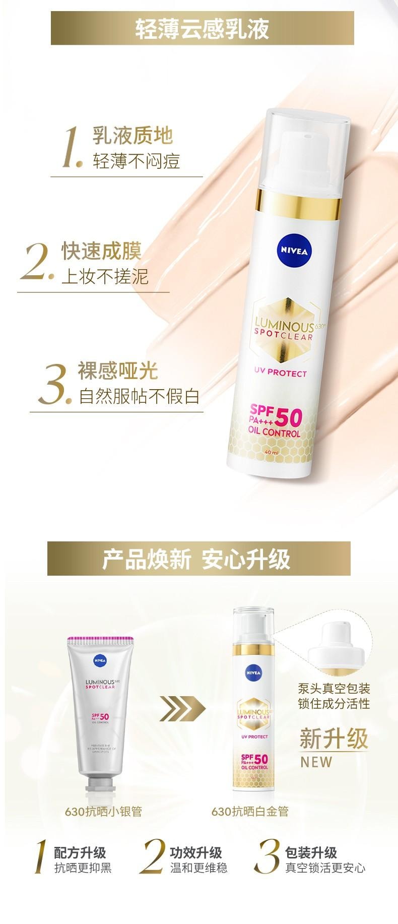 【中國直郵】德國 妮維雅 630防曬乳SPF50 40ml 雙層抗曬網 根源防曬黑 輕乳質地 薄若無物