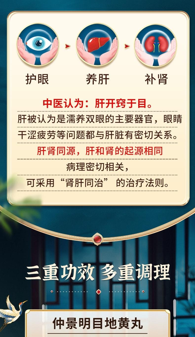 【中国直邮】 仲景 明目地黄丸 迎风流泪视物模糊目涩怕光杞菊滋肾养肝 300丸 x 1盒