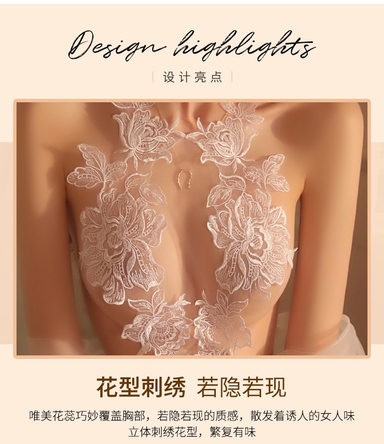 【中国直邮】曼烟 情趣内衣 性感透视花瓣连体三点式睡衣制服套装 均码 白色