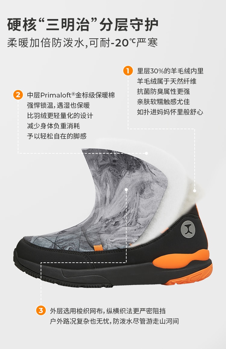 【中国直邮】 moodytigerRAKIS M 儿童雪地靴 暖流灰 40