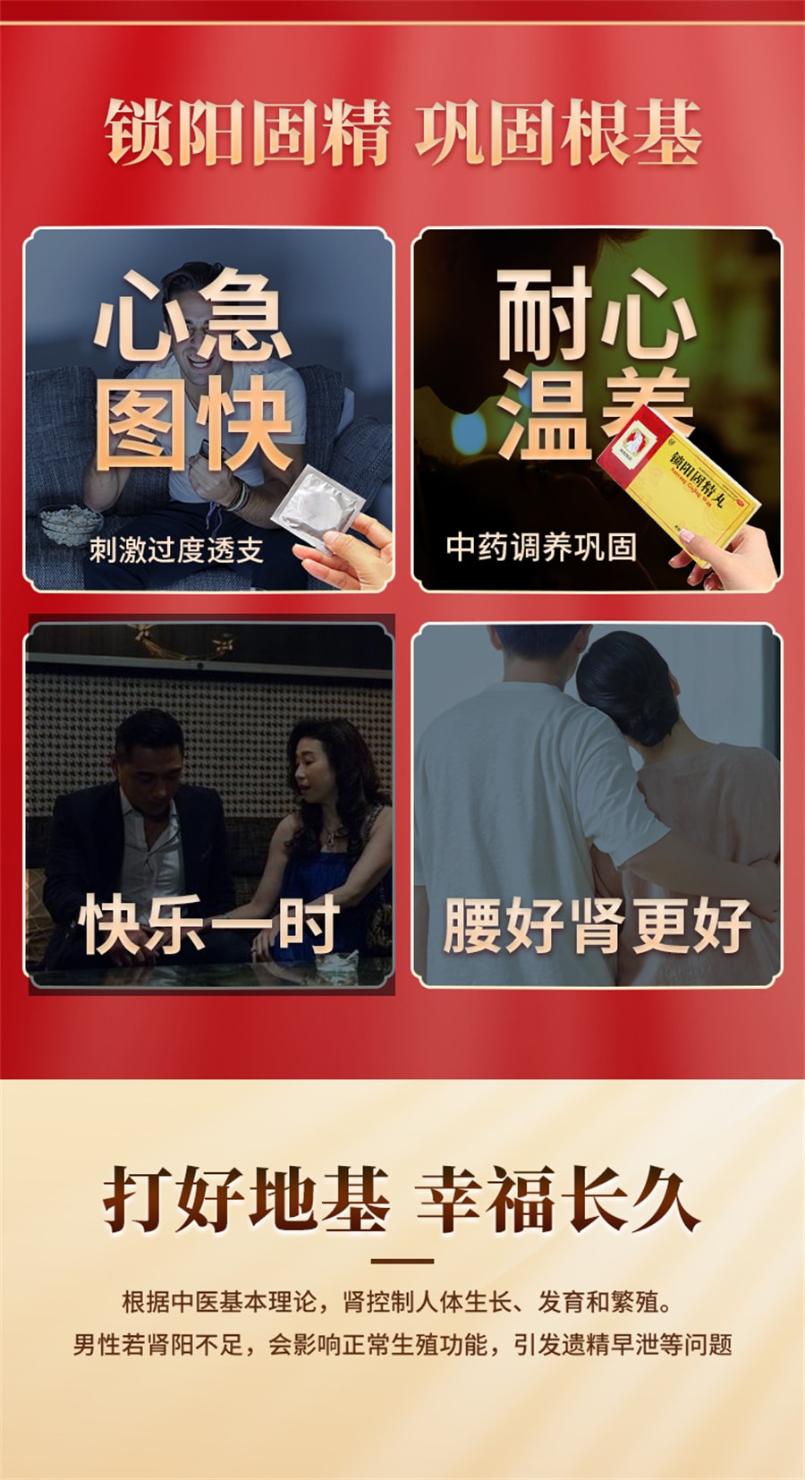 【中国直邮】向前 锁阳固精丸早泄治疗男用持久男人补肾固精强肾阳虚仲景固金丸胶囊 9g*10丸/盒