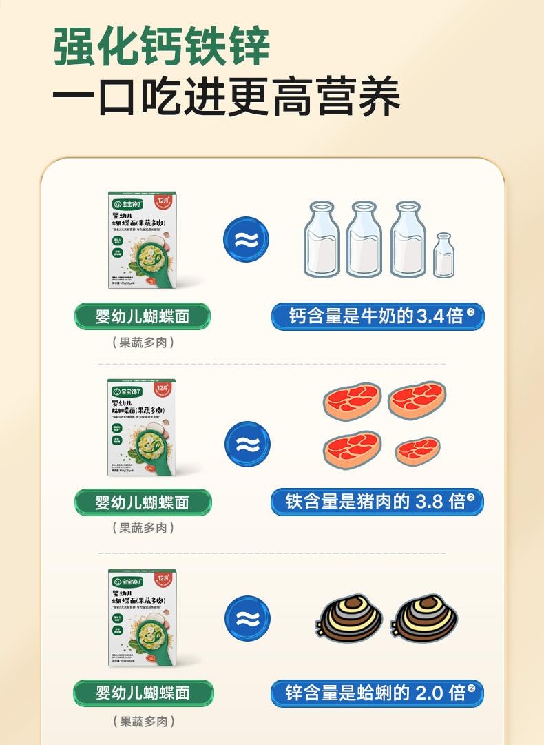 宝宝馋了 儿童蔬菜蝴蝶面 婴幼儿营养辅食宝宝面条160g/盒