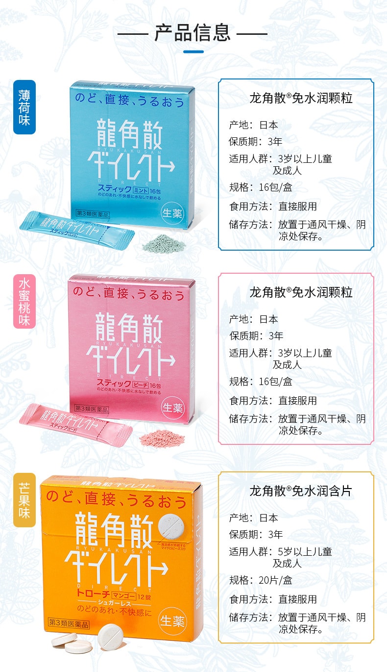 【日本直郵】日本RYUKAKUSAN 龍角散 緩解喉嚨痛 化痰 止咳 粉末製劑 藍色薄荷口味16包