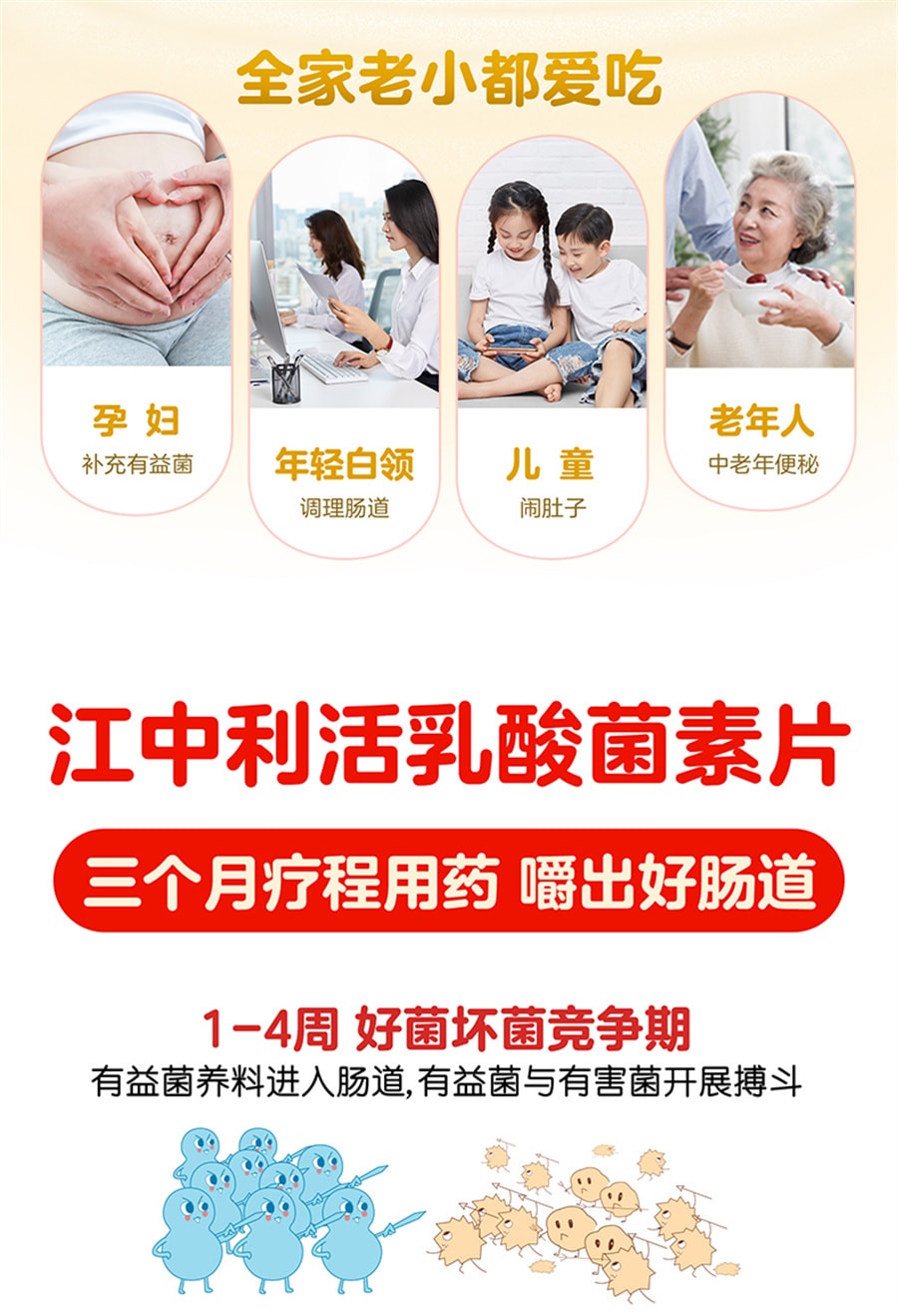 【中国直邮】江中  乳酸菌素片益生菌成人儿童调理肠胃便秘  160片/盒