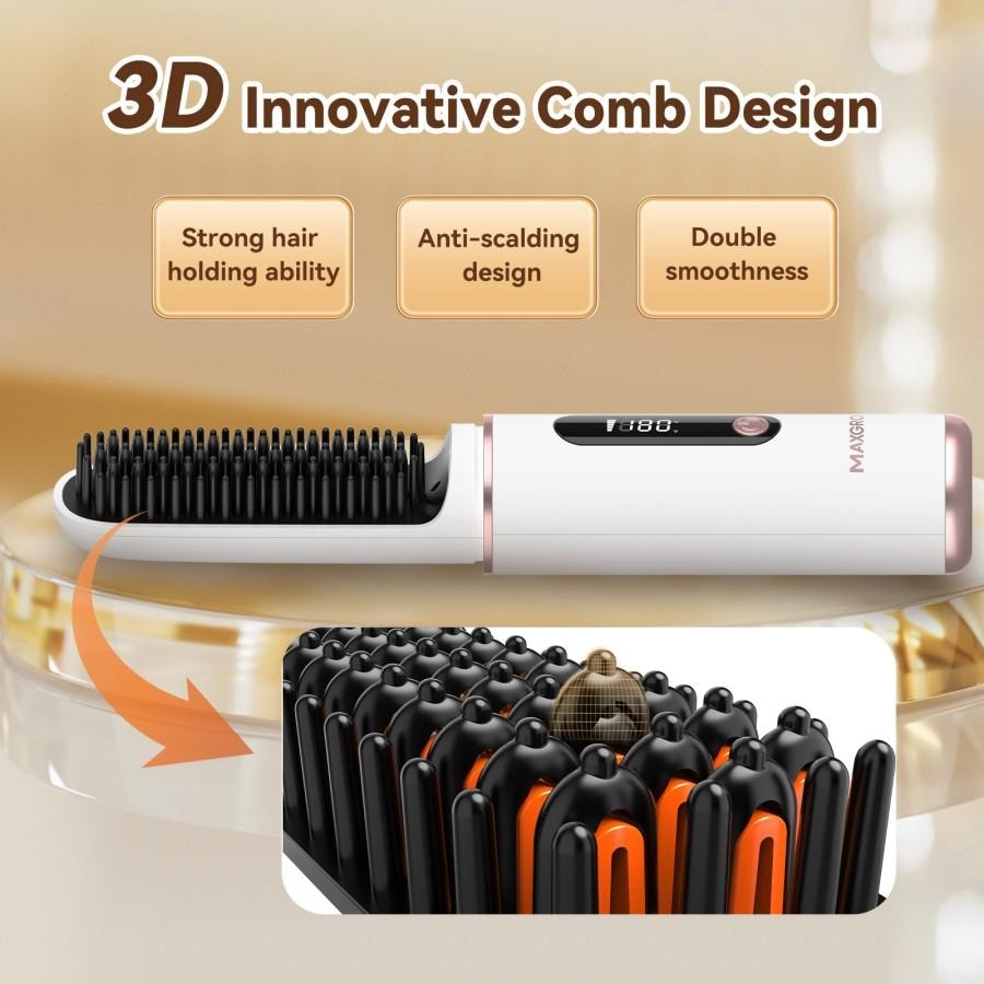  MAXGROOM 歷史最低價【美國現貨】 無線負離子直髮梳 口紅造型 便攜式 帶3千萬負離子 白色 M-168 4500毫安 1件裝