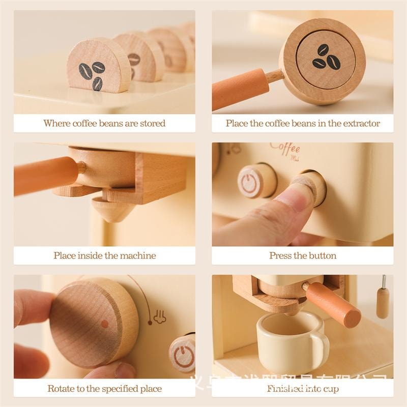 【中國直郵】 FOXTAIL 兒童過家家木質玩具 益智 親子 多功能 寶寶 仿真餐廚套裝 環保-咖啡機 1套*|預計到達時間3-4週