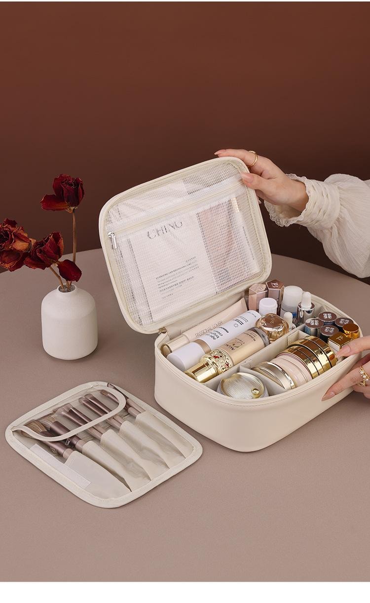 【防水多隔超方便】法提娜隨心拆分防水化妝包 1個 大容量高級感多功能化妝品收納包歐式簡約大容量洗漱用品包旅行收納18*24cm玫瑰粉【顏值和實用性都在線】