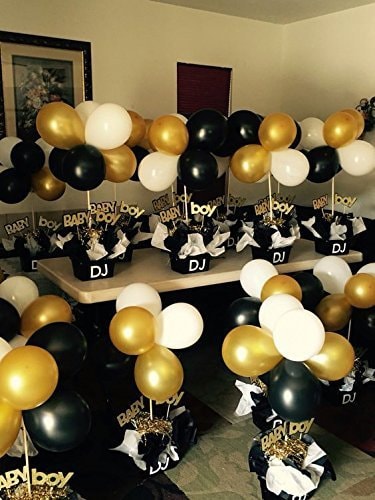Balloons 100 Pack 12 Inch Pearl Gold & Black Balloons + 25m free Ribbon for Wedding Decorations Birthday Decorat