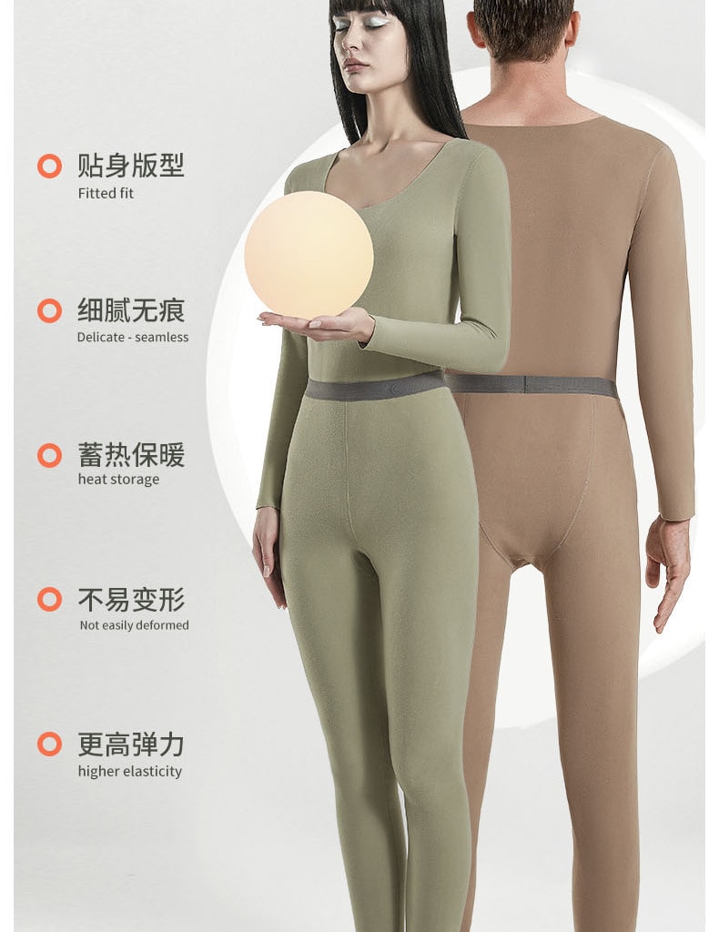 【中国直邮】爪哇岛 冬季双面磨毛 抑菌保暖内衣套装 L码 黑色-女款