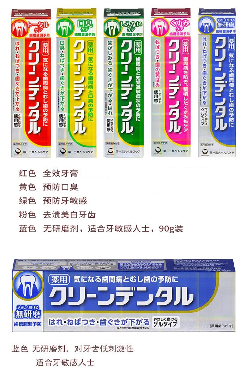 【日本直郵】第一三共牙膏 藍色無研磨劑款 90g