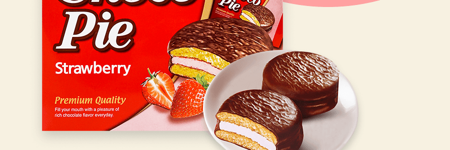 韩国LOTTE乐天 巧克力草莓奶油夹心派 12枚入