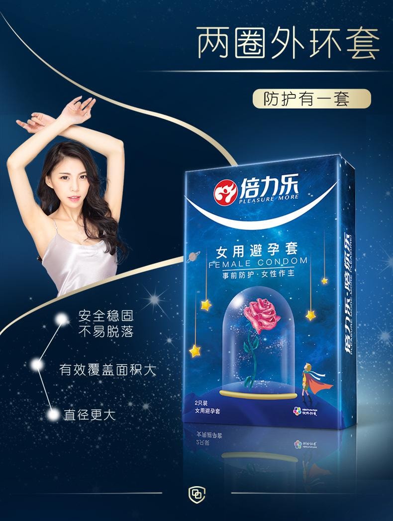 【中国直邮】 倍力乐 女性避孕套2只装/盒 超薄 女用膜安全套女戴高潮震动男用情趣