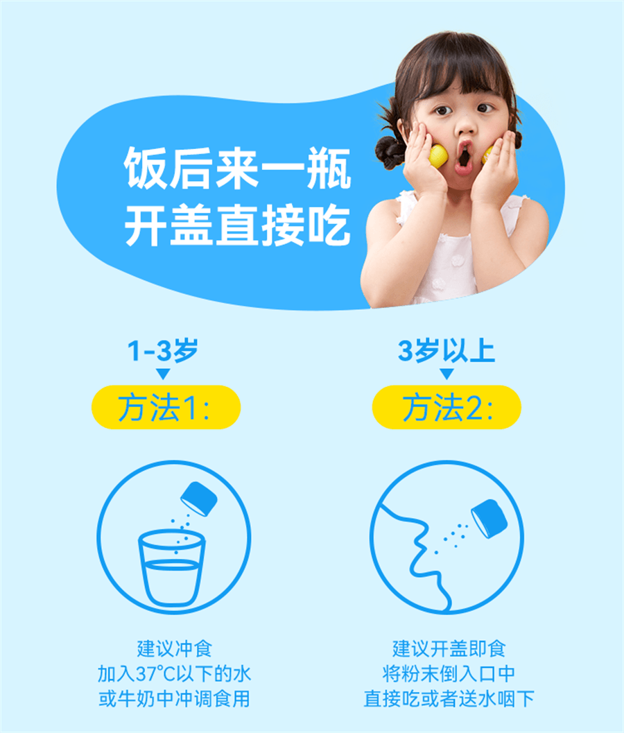 【中國直郵】萬益藍WonderLab 兒童小黃瓶益生菌寶寶腸胃即食益生元凍乾粉 30瓶