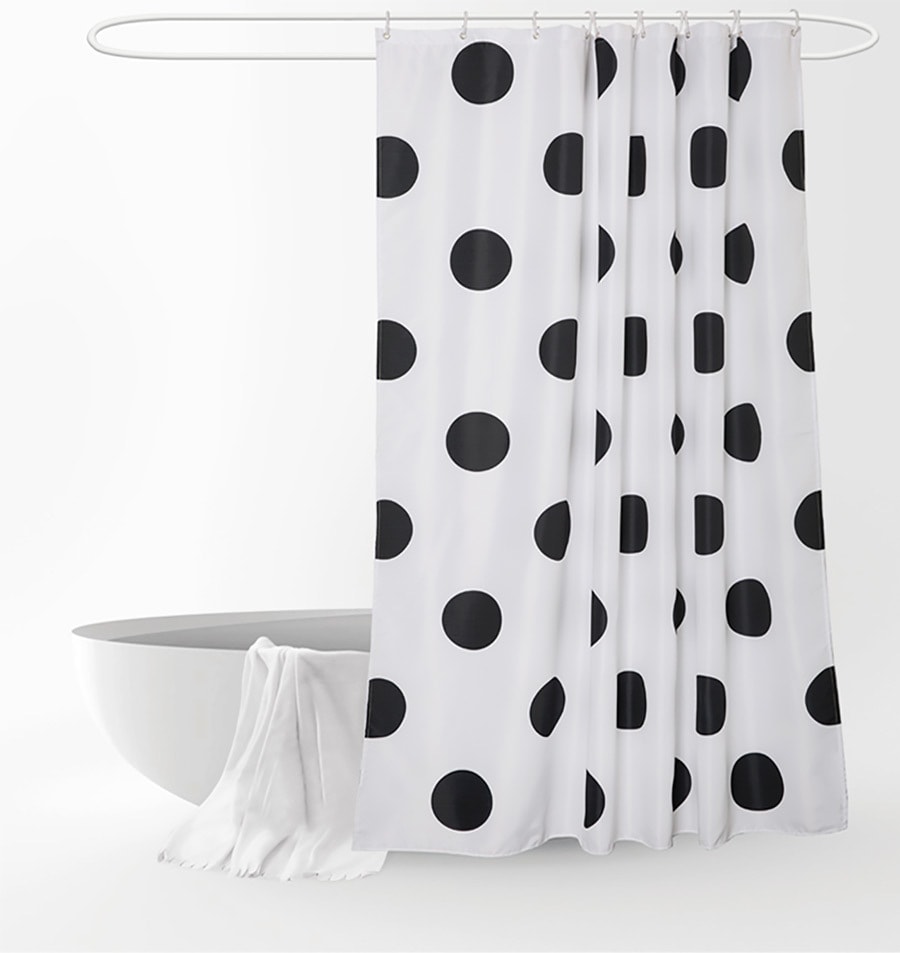 Polka Dot Washable Fabric Shower Curtain Mold Resistant Black and White72 X 72in